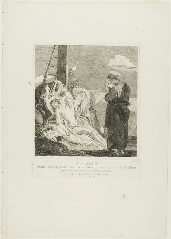 The Deposition, plate thirteen from Stations of the Cross Wall Art by Giovanni Domenico Tiepolo - High-Resolution Digital Print
