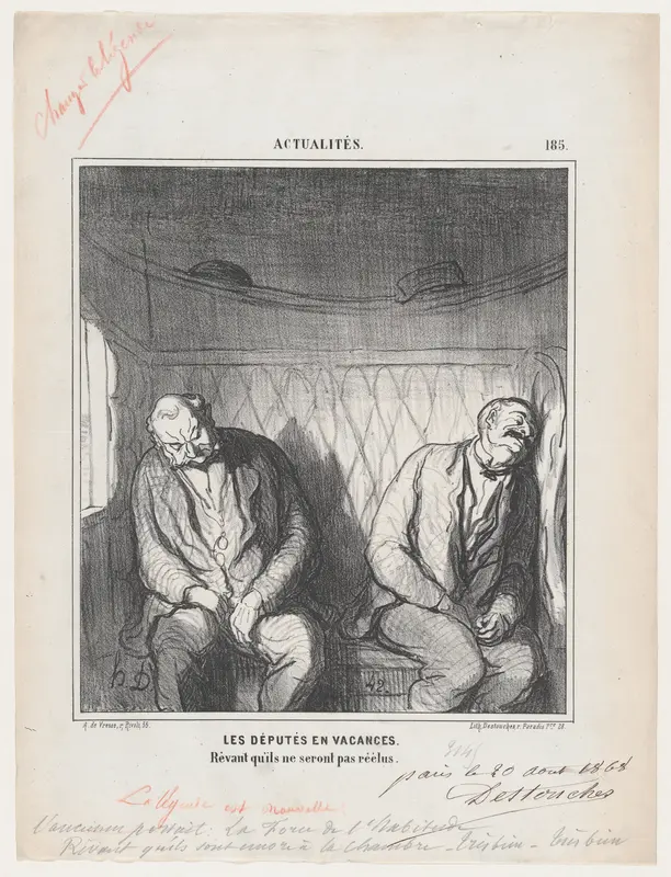 The deputies on leave. Dreaming that they will not be re-elected, from 'News of the day,' published in Le Charivari, September 9, 1868 Wall Art by Honoré Daumier - High-Resolution Digital Print