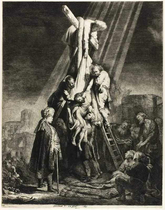 The Descent from the Cross: Second Plate Wall Art by Rembrandt van Rijn - High-Resolution Digital Print