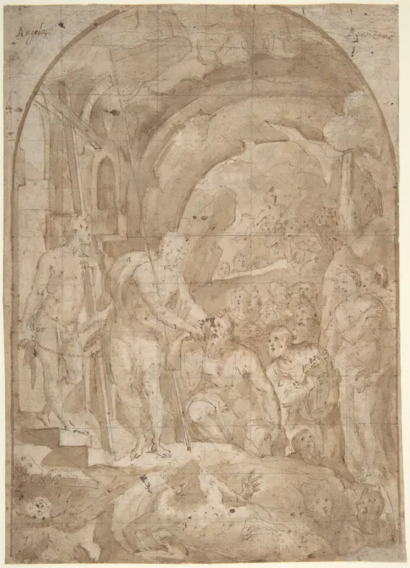 The Descent of Christ to Limbo (recto); Coats of Arms of Florentine and Sienese Families (verso) Wall Art by Domenico Beccafumi - High-Resolution Digital Print