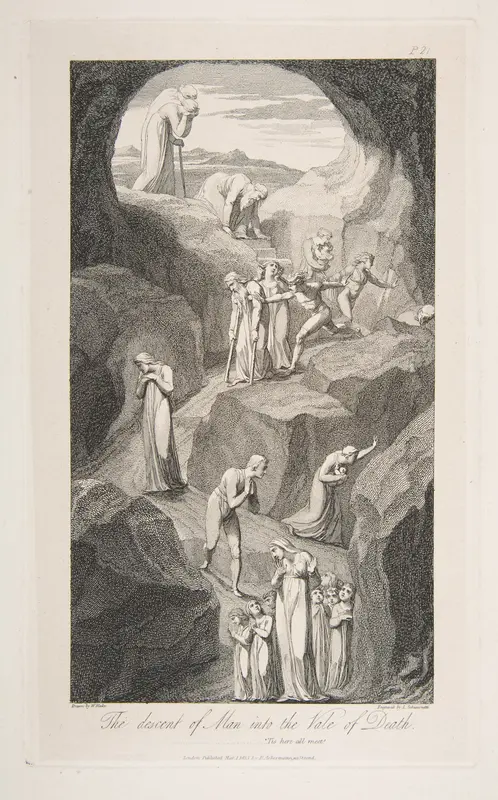 The Descent of Man into the Vale of Death, from "The Grave," a Poem by Robert Blair Wall Art by William Blake - High-Resolution Digital Print