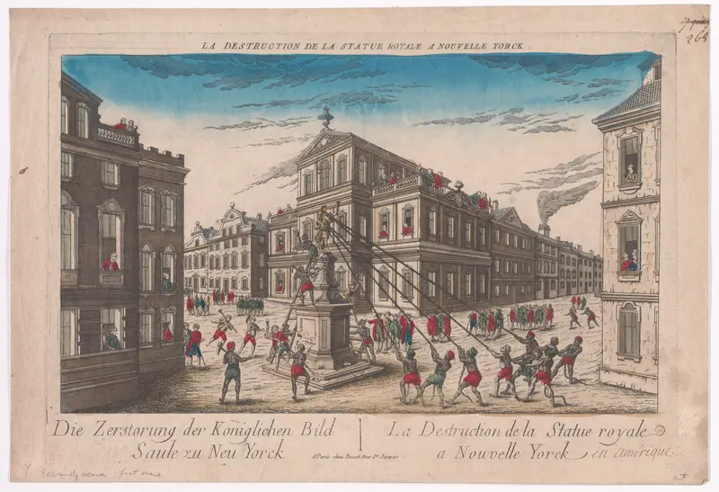 The Destruction of the Royal Statue at New York on July 9, 1776 Wall Art by Anonymous, French, 18th century - High-Resolution Digital Print