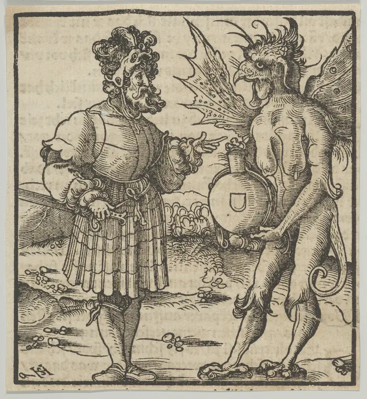 The Devil Offering Poison to a Knight, from Hymmelwagen auff dem, wer wol lebt... Wall Art by Hans Schäufelein - High-Resolution Digital Print