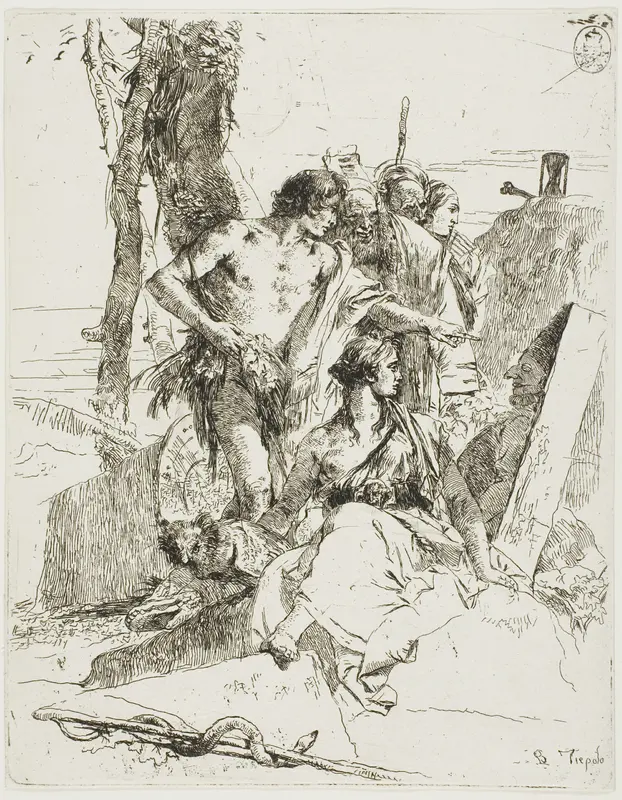 The Discovery of the Tomb of Punchinello, from Scherzi Wall Art by Giovanni Battista Tiepolo - High-Resolution Digital Print