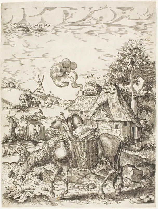 The Donkey Laden with Food, from Emblematic Figures of Animals Wall Art by Adriaen Pietersz. van de Venne - High-Resolution Digital Print