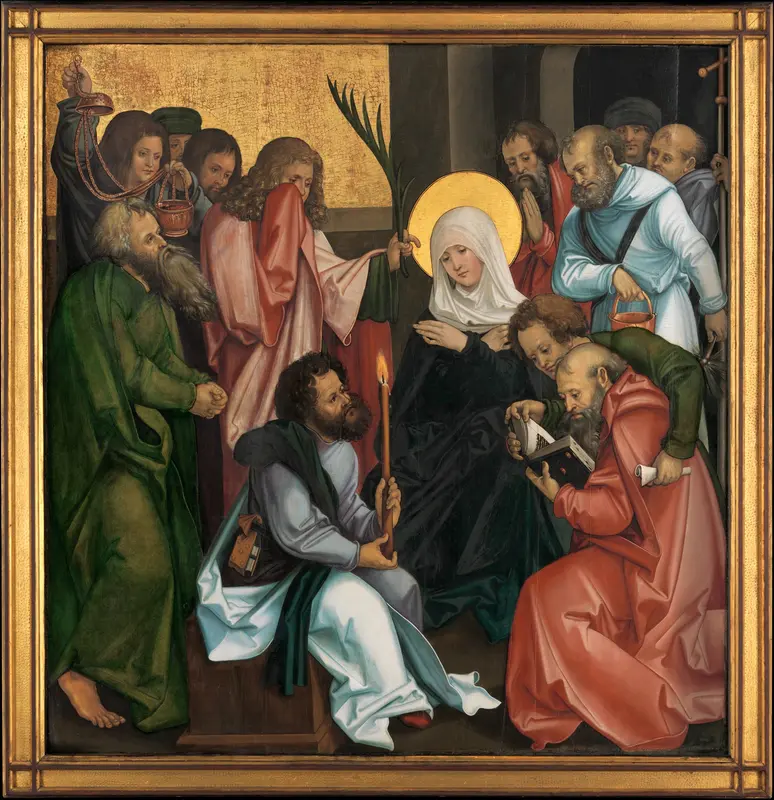 The Dormition of the Virgin; (reverse) Christ Carrying the Cross Wall Art by Hans Schäufelein - High-Resolution Digital Print