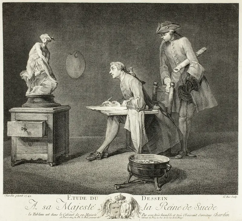 The Drawing Lesson Wall Art by Jacques Philippe Le Bas - High-Resolution Digital Print