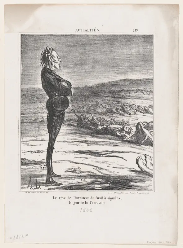 The dream of the inventor of the pin-gun on All Saints' Day, from 'News of the day,' published in "Le Charivari" Wall Art by Honoré Daumier - High-Resolution Digital Print