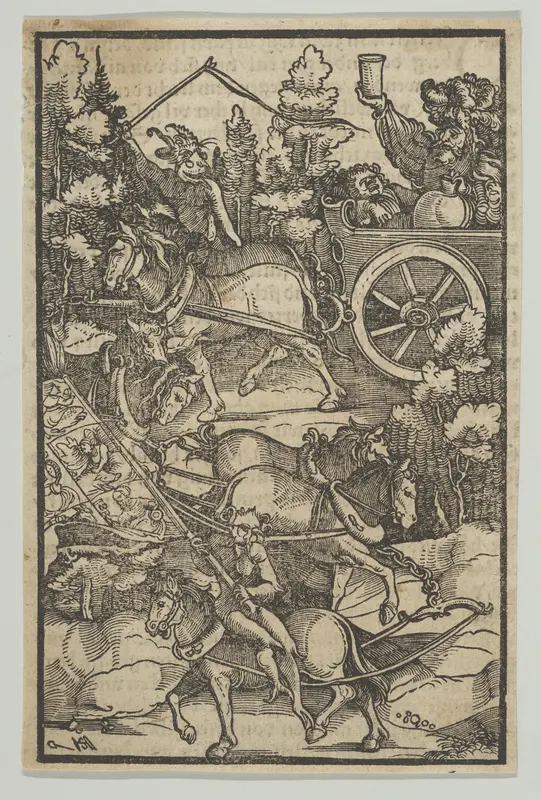 The Drunken Man on a Chariot on his Way to Hell, from Hymmelwagen auff dem, wer wol lebt... Wall Art by Hans Schäufelein - High-Resolution Digital Print