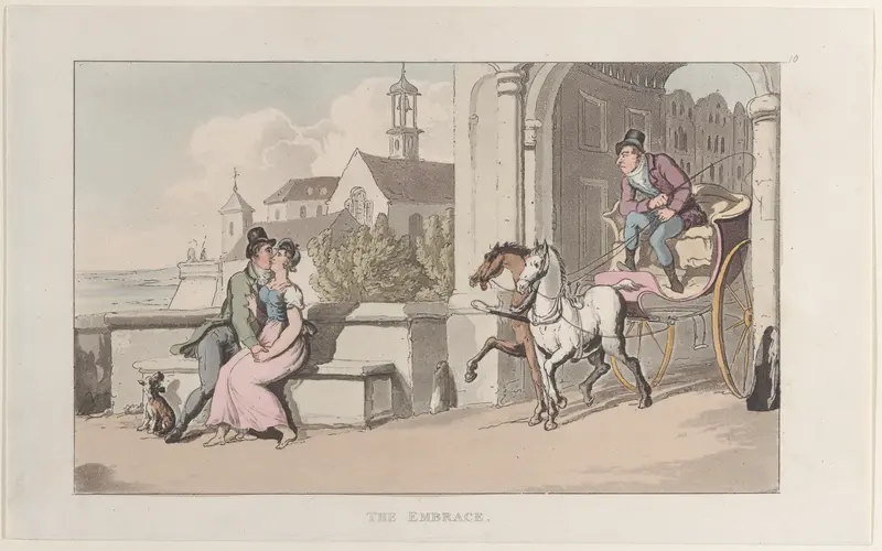 The Embrace, from "Journal of Sentimental Travels in the Southern Provinces of France, Shortly Before the Revolution" Wall Art by Thomas Rowlandson - High-Resolution Digital Print
