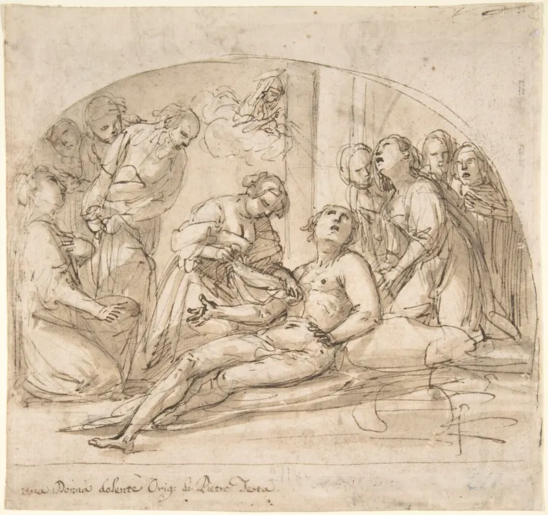 The Emperor Constantine Copronymous Burned by an Invisible Fire (recto); Studies of Sibyls and Angles (verso) Wall Art by Giovanni Baglione - High-Resolution Digital Print