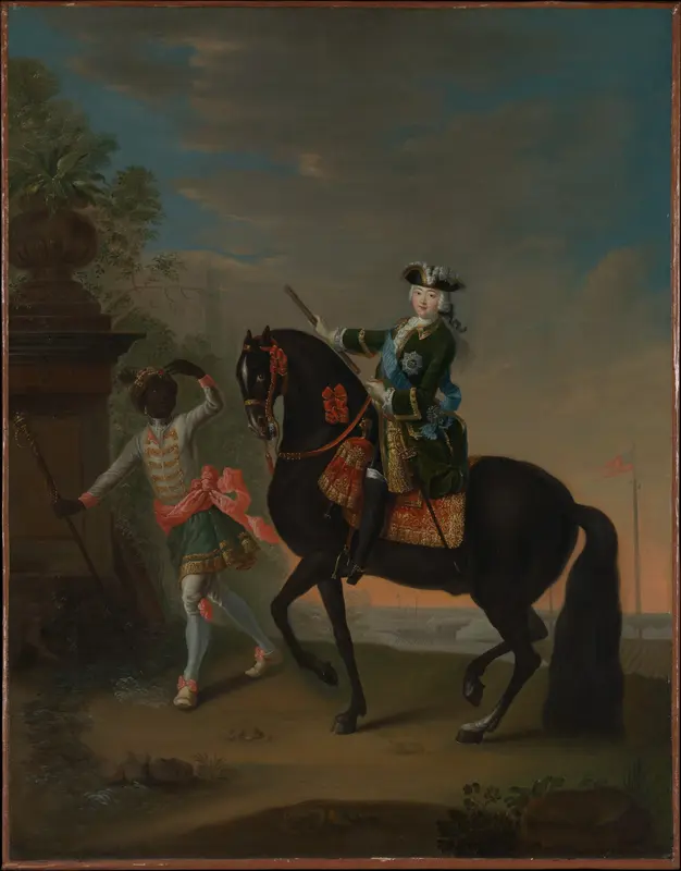 The Empress Elizabeth of Russia (1709–1762) on Horseback, Attended by a Page Wall Art by Georg Christoph Grooth - High-Resolution Digital Print