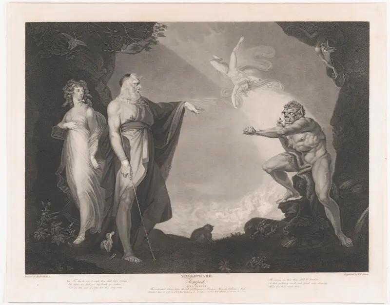 The Enchanted Island Before the Cell of Prospero - Prospero, Miranda, Caliban and Ariel (Shakespeare, The Tempest, Act 1, Scene 2) Wall Art by Peter Simon - High-Resolution Digital Print