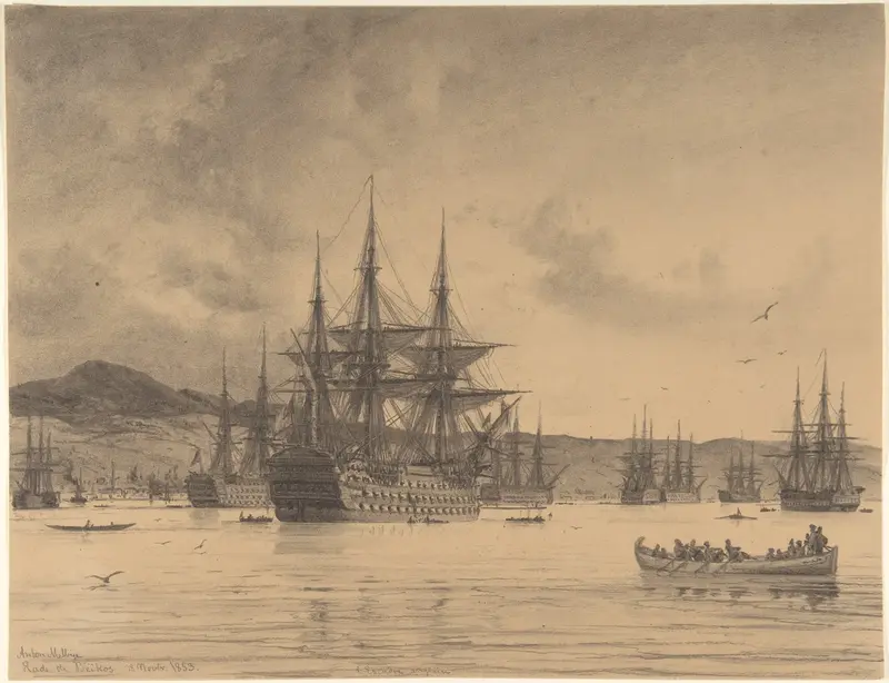 The English Fleet Anchored at the Town of Beykoz, North of Istanbul Wall Art by Anton Melbye - High-Resolution Digital Print