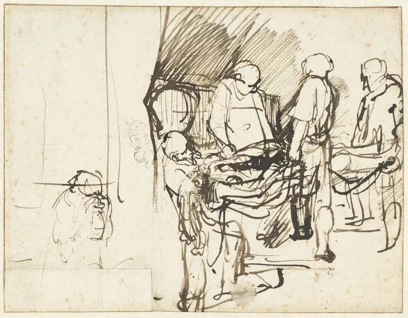 The Entombment, over a Sketch of an Executioner Wall Art by Rembrandt van Rijn - High-Resolution Digital Print