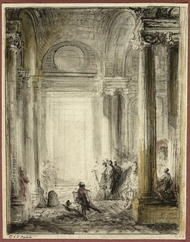 The Entrance of the Academy of Architecture at the Louvre Wall Art by Gabriel Jacques de Saint-Aubin - High-Resolution Digital Print