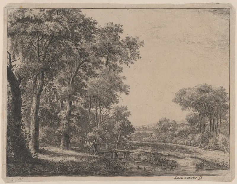 The Entrance to a Forest by a Small Wooden Bridge Wall Art by Anthonie Waterloo - High-Resolution Digital Print