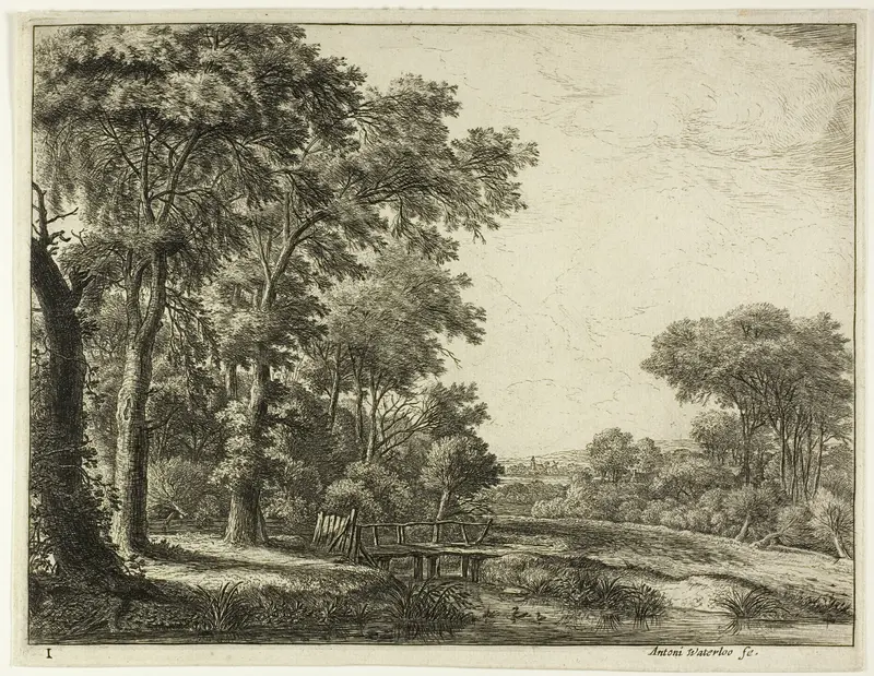 The Entrance to the Forest by the Little Wooden Bridge Wall Art by Anthonie Waterloo - High-Resolution Digital Print