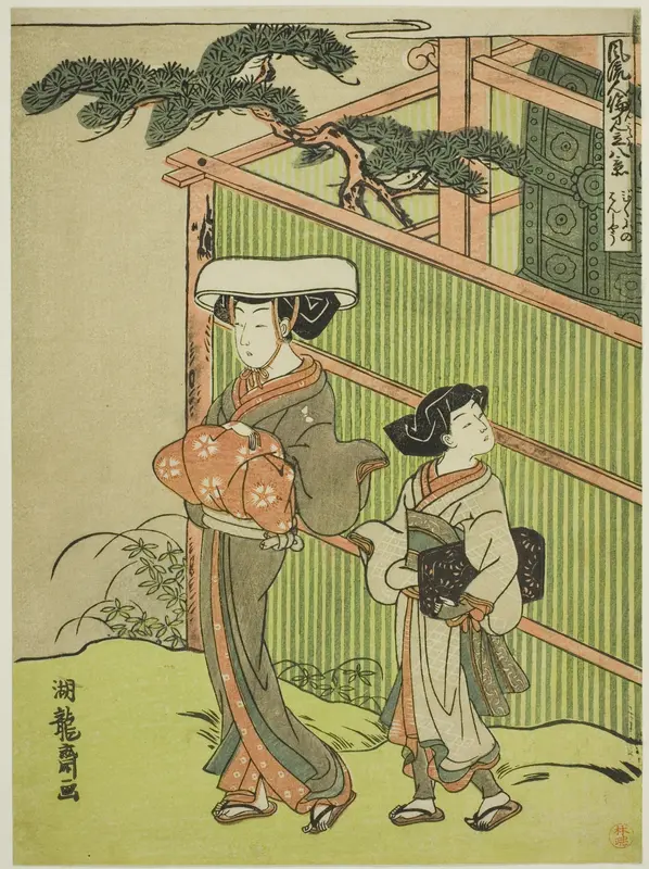 The Evening Bell of the Nun (Bikuni no bansho), from the series "Eight Views of Fashionable Human Relations (Furyu jinrin mitate hakkei)" Wall Art by Isoda Koryusai - High-Resolution Digital Print