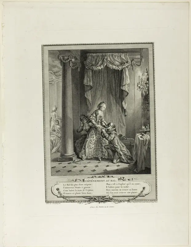 The Event at the Ball, from Monument du Costume Physique et Moral de la fin du Dix-huitième siècle Wall Art by Antoine-Jean Duclos - High-Resolution Digital Print