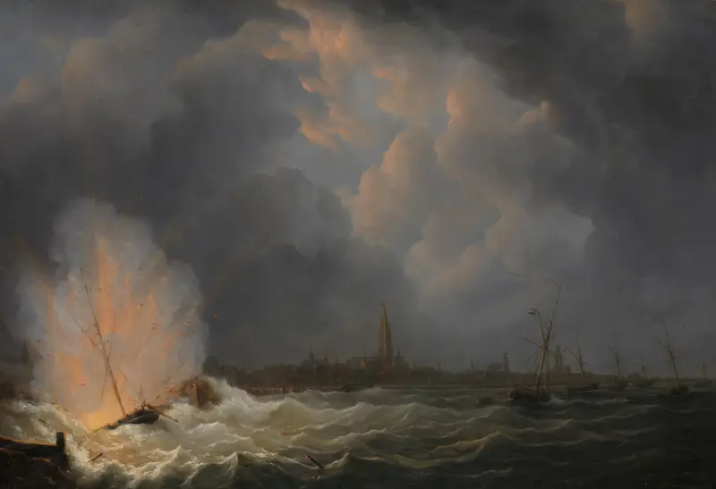The Explosion of Gunboat nr 2, under Command of Jan van Speyk, off Antwerp, 5 February 1831 Wall Art by Martinus Schouman - High-Resolution Digital Print