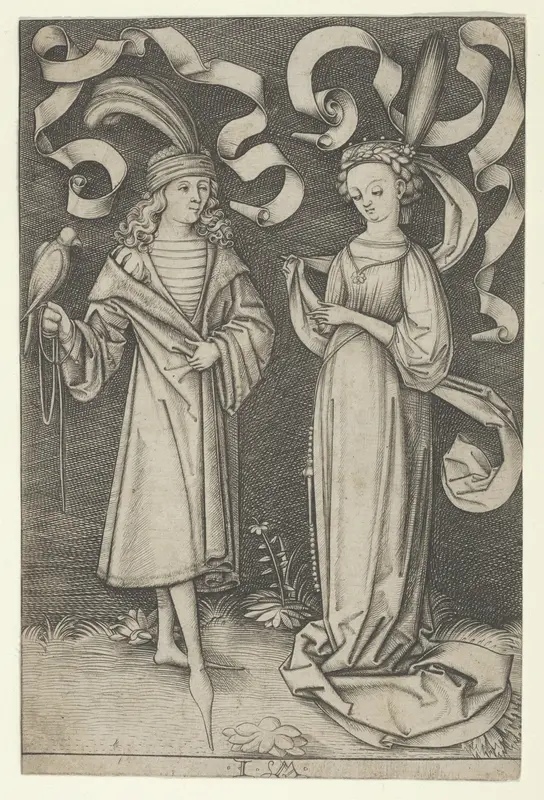 The Falconer and the Lady, from "Scenes of Daily Life" Wall Art by Israhel van Meckenem - High-Resolution Digital Print