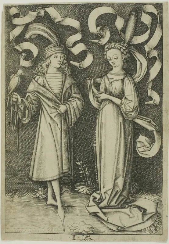 The Falconer and the Lady Wall Art by Israhel van Meckenem, the younger - High-Resolution Digital Print