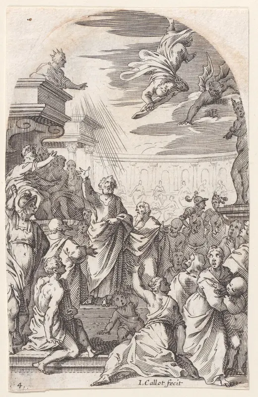 The Fall of Simon the Magician, plate 4 from "Les Tableaux de Rome, Les Eglises Jubilaires" (The Paintings of Rome, The Churches Jubilee) Wall Art by Jacques Callot - High-Resolution Digital Print