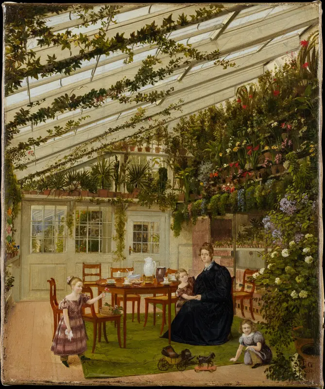 The Family of Mr. Westphal in the Conservatory Wall Art by Eduard Gaertner - High-Resolution Digital Print