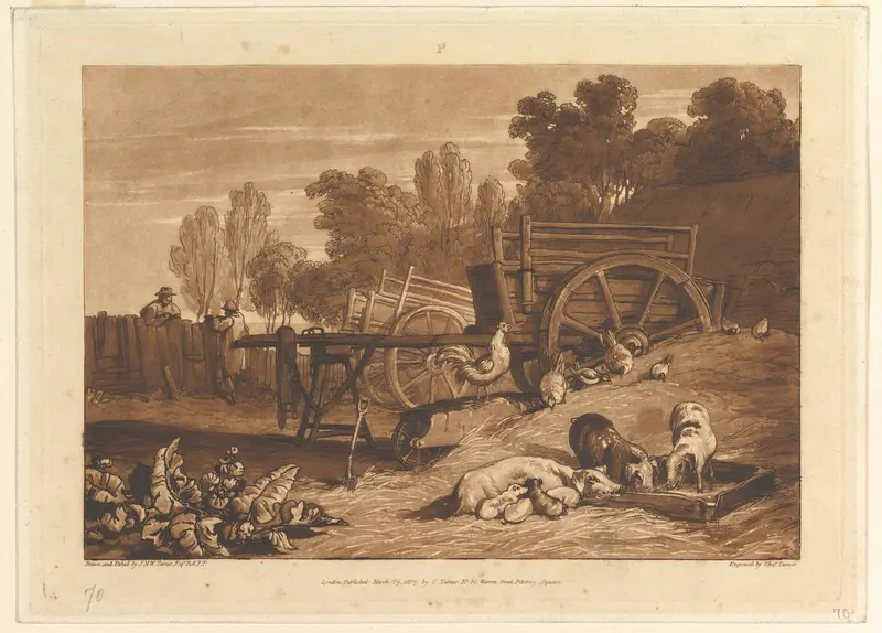 The Farm-Yard with the Cock (Liber Studiorum, part IV, plate 17) Wall Art by Joseph Mallord William Turner - High-Resolution Digital Print