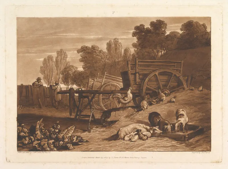 The Farm-Yard with the Cock, part IV, plate 17 from "Liber Studiorum" Wall Art by Joseph Mallord William Turner - High-Resolution Digital Print