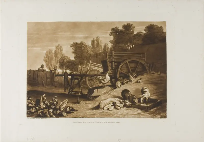The Farm Yard with the Cock, plate 17 from Liber Studiorum Wall Art by Joseph Mallord William Turner - High-Resolution Digital Print
