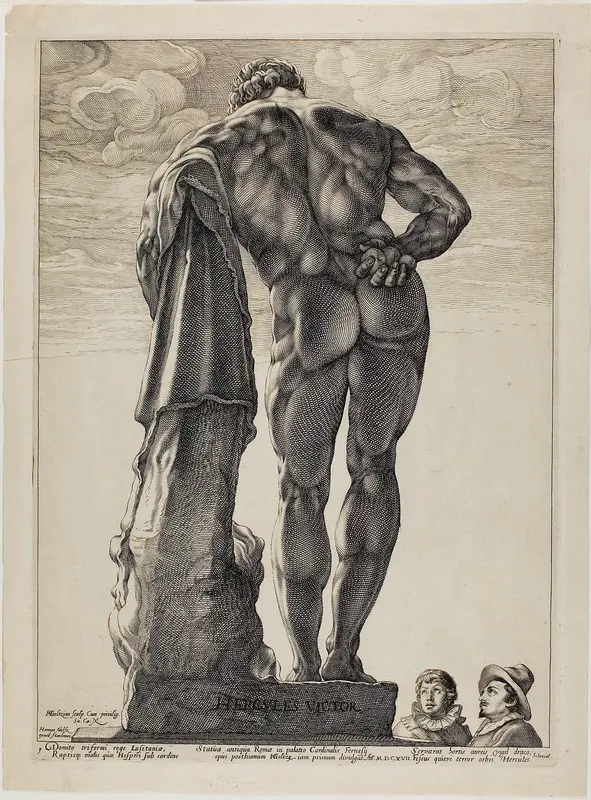 The Farnesian Hercules, plate one from Three Famous Antique Sculptures Wall Art by Hendrick Goltzius - High-Resolution Digital Print
