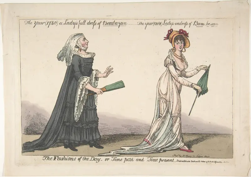 The Fashions of the Day – or Time Past and Time Present: The Year (1740) a Lady's Full Dress of Bombazeen – The Year (1808) Lady's Undress of Bum-be-seen Wall Art by Anonymous, Irish, 19th century - High-Resolution Digital Print