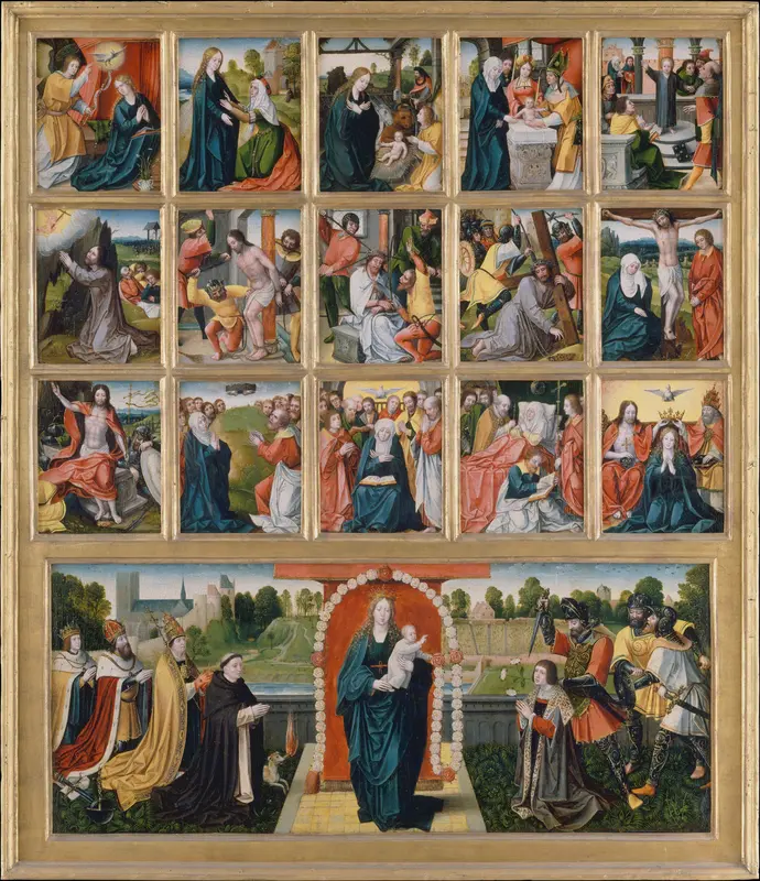 The Fifteen Mysteries and the Virgin of the Rosary Wall Art by Netherlandish (Brussels) Painter - High-Resolution Digital Print