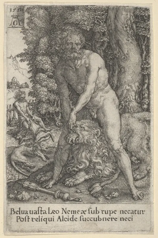 The Fight with the Nemean Lion, from The Labors of Hercules Wall Art by Heinrich Aldegrever - High-Resolution Digital Print