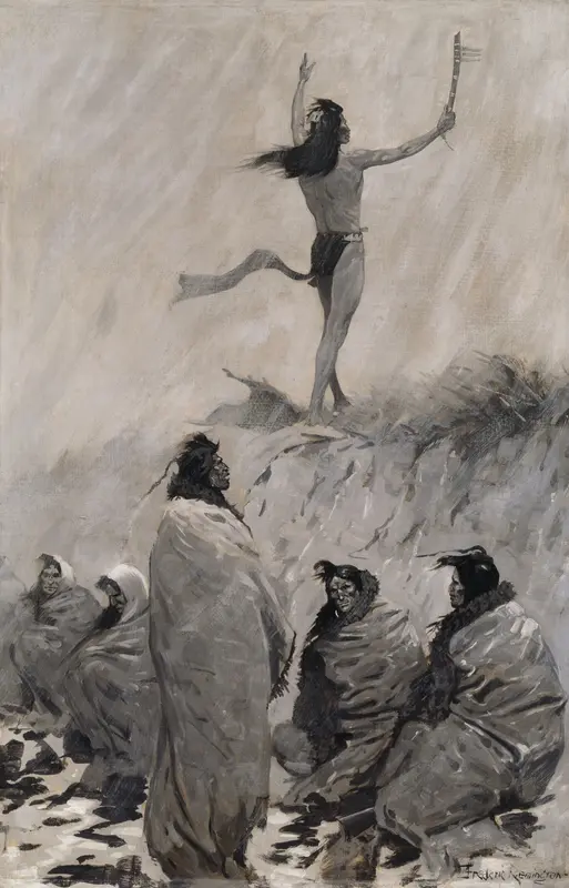 The Fire Eater Raised His Arms to the Thunder Bird Wall Art by Frederic Remington - High-Resolution Digital Print