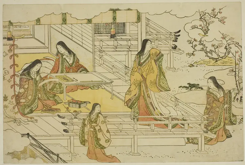 The First Calligraphy of the New Year (Kissho hajime), from the illustrated book "Colors of the Triple Dawn (Saishiki mitsu no asa)"