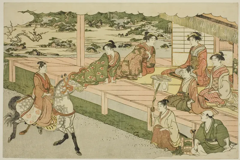 The First Horseback Ride of the New Year (Uma norizome), from the illustrated book "Colors of the Triple Dawn (Saishiki mitsu no asa)"