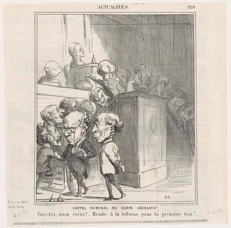 The first roll-call of the new legislature –Be still my beating heart... Go to the tribune for the first time!, from 'News of the day,' published in Le Charivari, June 21, 1870 Wall Art by Honoré Daumier - High-Resolution Digital Print
