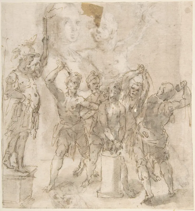 The Flagellation of Christ (recto); Madonna and Child and Unrelated Figure Studies (verso) Wall Art by Anonymous, Spanish, School of Seville, 17th century - High-Resolution Digital Print
