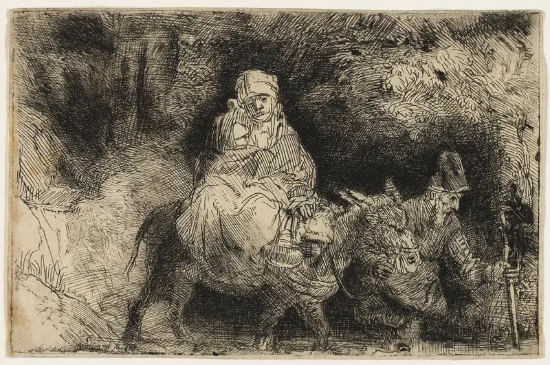 The Flight into Egypt: Crossing a Brook Wall Art by Rembrandt van Rijn - High-Resolution Digital Print