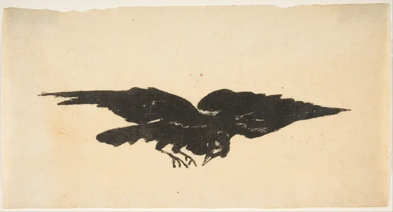 The Flying Raven, Ex Libris for "The Raven" by Edgar Allan Poe Wall Art by Edouard Manet - High-Resolution Digital Print