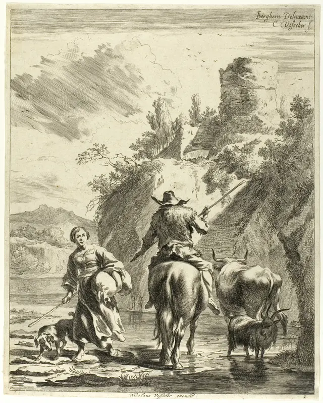 The Ford, plate 1 from Four Landscapes Wall Art by Cornelis Visscher - High-Resolution Digital Print