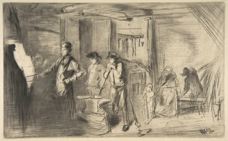 The Forge, from "A Series of Sixteen Etchings of Scenes on the Thames and Other Subjects" Wall Art by James McNeill Whistler - High-Resolution Digital Print