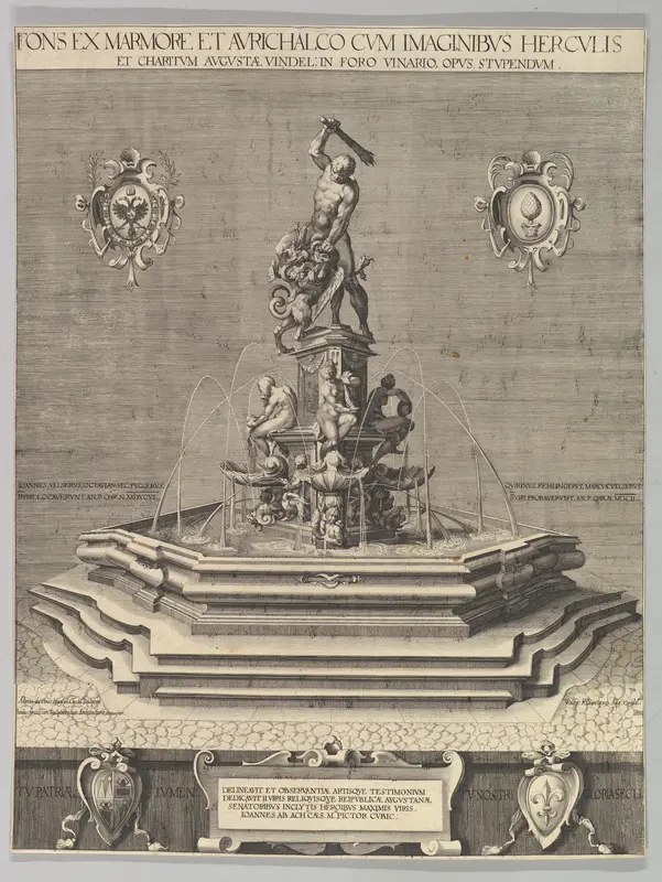 The Fountain of Hercules in Augsburg, a reduced copy after Muller's engraving Wall Art by Jan Muller - High-Resolution Digital Print