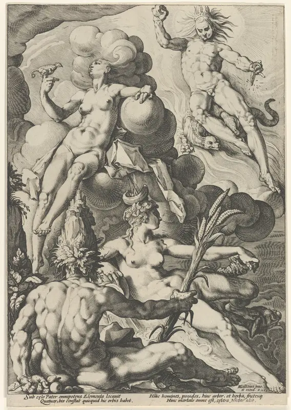 The Four Elements, plate 1 from "Mythological Subjects" Wall Art by Jacob Matham - High-Resolution Digital Print