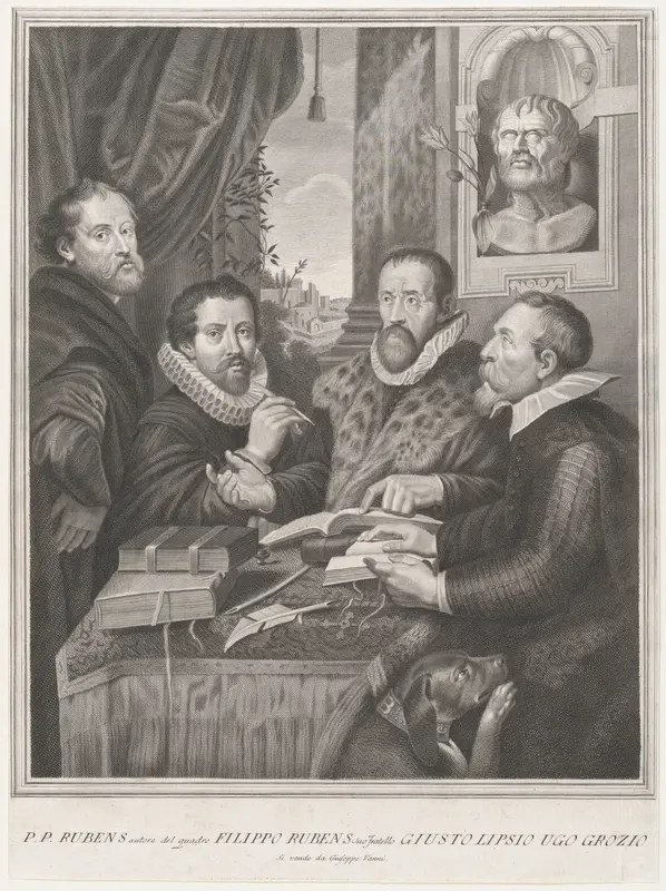 The Four Philosophers: Justus Lipsius, Hugo Grotius, Peter Paul Rubens, and Philip Rubens Wall Art by Peter Paul Rubens - High-Resolution Digital Print