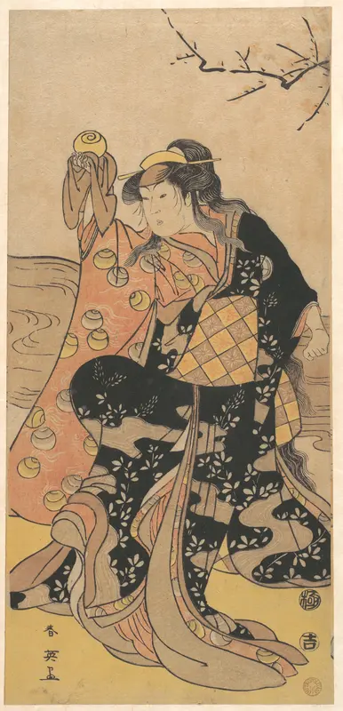 The Fourth Iwai Hanshiro as a Woman Holding a Crystal Ball and Dancing on the Bank of a Stream