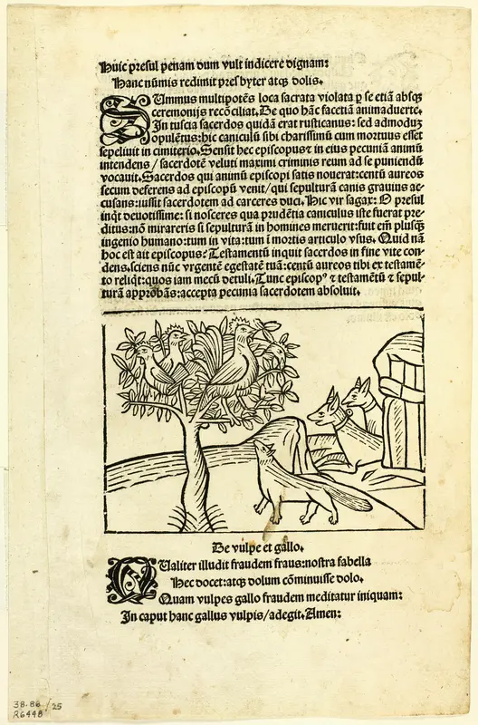 The Fox and the Rooster from Fabulae et Vita (Fables and Life), Plate 25 from Woodcuts from Books of the 15th Century Wall Art by Unknown artist - High-Resolution Digital Print